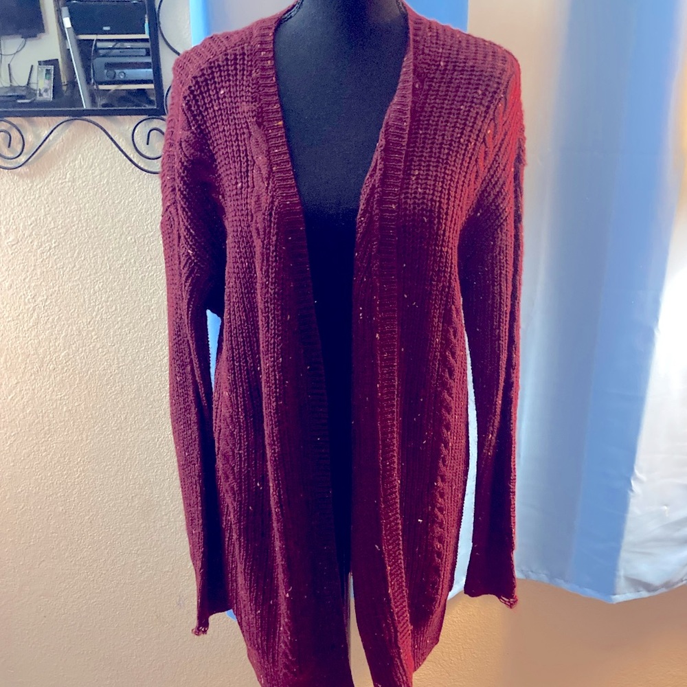 NWOT beautiful long maroon sweater w/ metallic